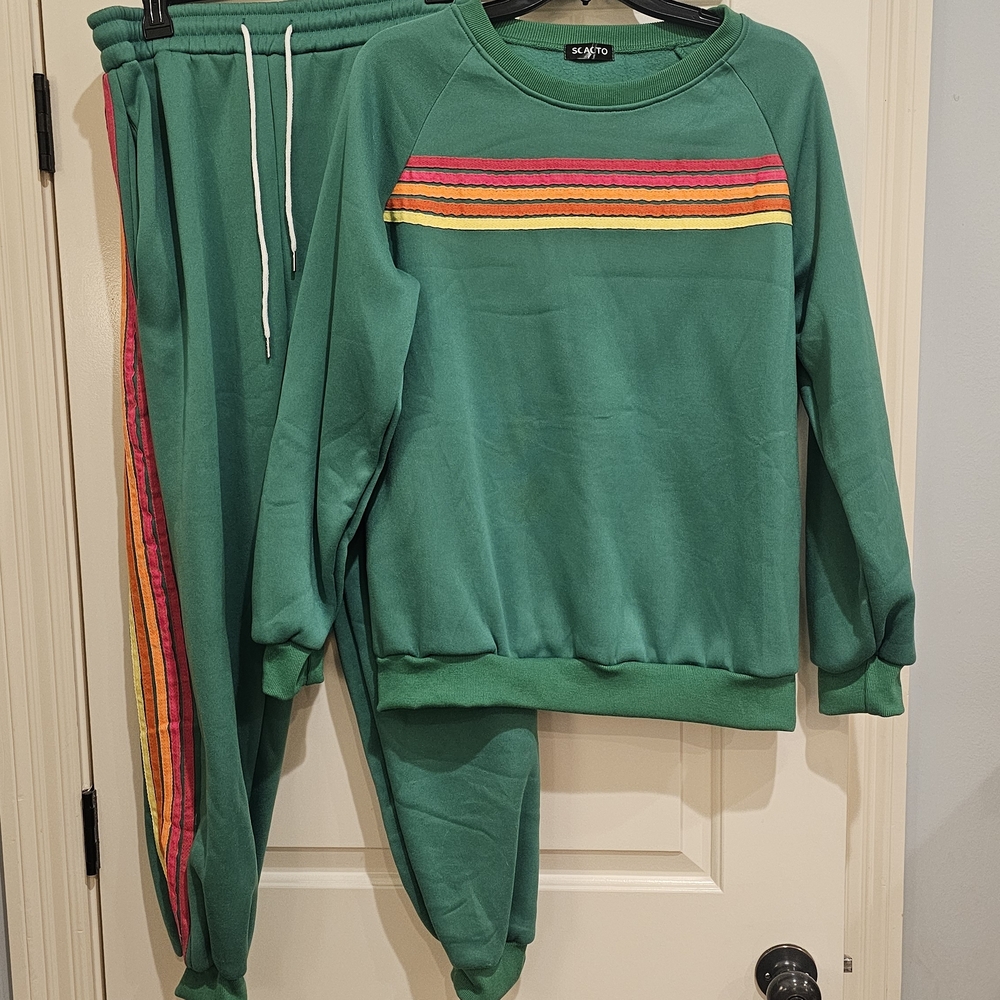 Green Sweatshirt & Jogger Set with Rainbow Stripe
